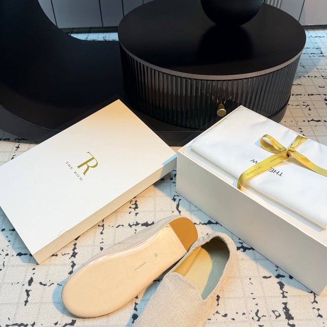 THE ROW 26S LOAFERS IN LIGHT BEIGE CANVAS