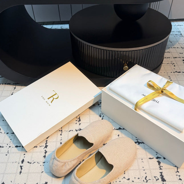 THE ROW 26S LOAFERS IN LIGHT BEIGE CANVAS