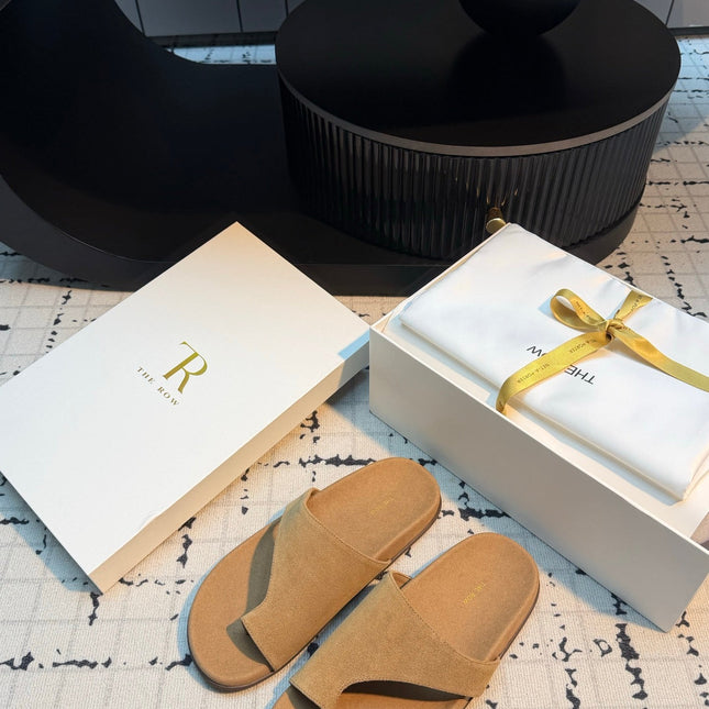 THE ROW 26S THONG SLIDE SANDALS IN BEIGE SUEDE
