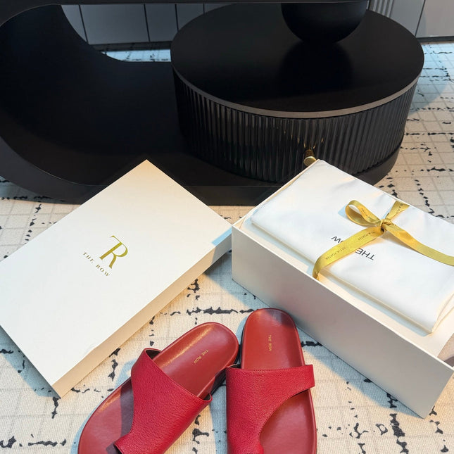 THE ROW 26S THONG SLIDE SANDALS IN DARK RED CALFSKIN