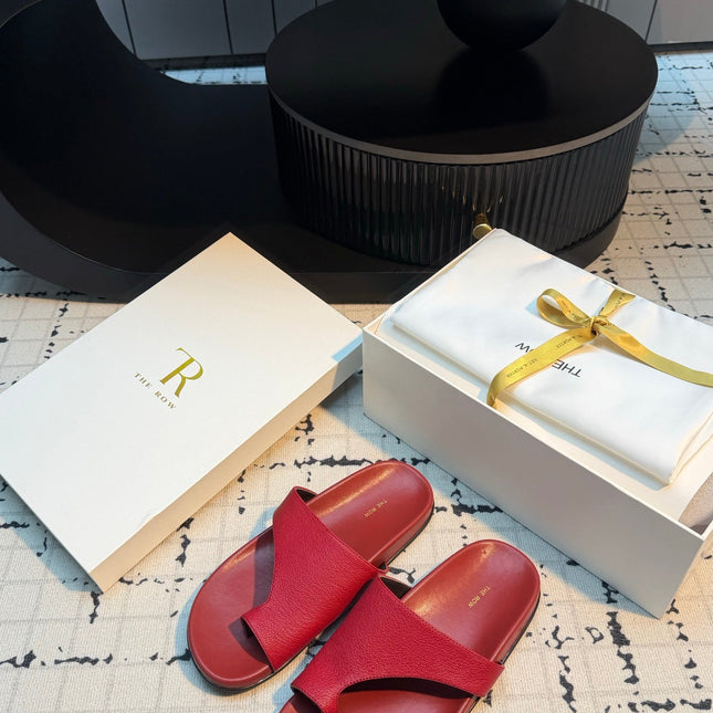 THE ROW 26S THONG SLIDE SANDALS IN DARK RED CALFSKIN