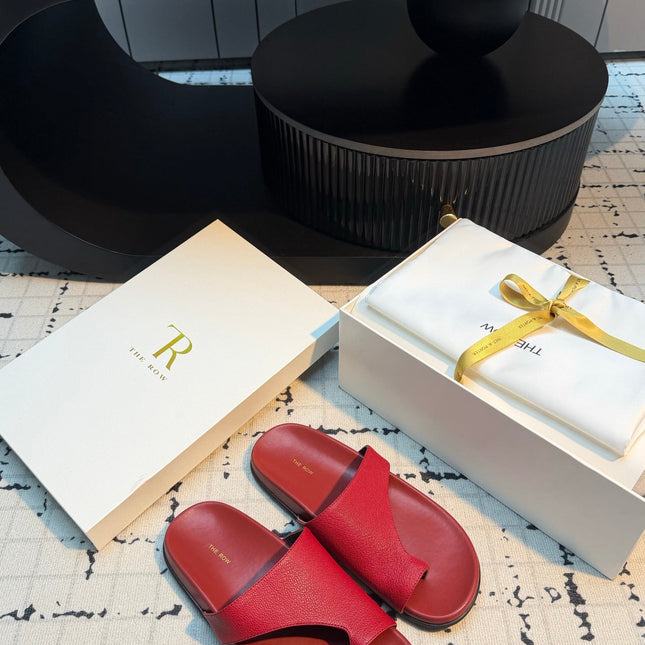 THE ROW 26S THONG SLIDE SANDALS IN DARK RED CALFSKIN