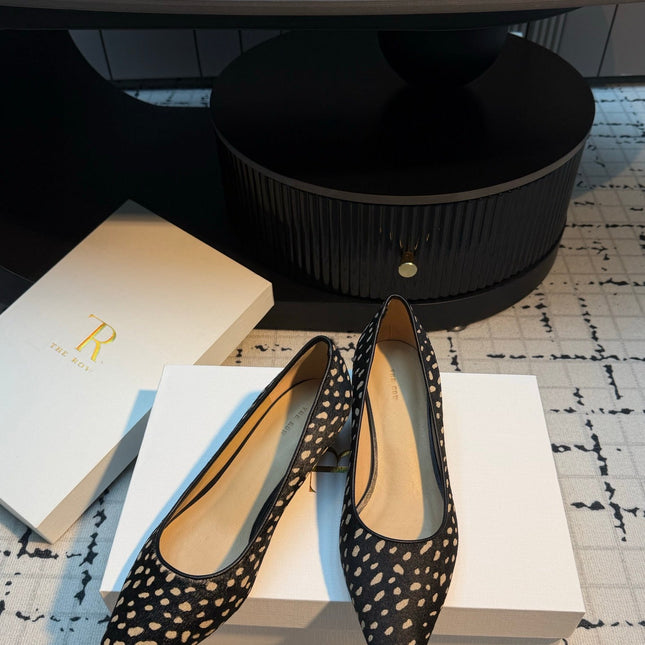 THE ROW 26S POINTED TOE HIGH HEELS 35MM IN BLACK SPOTTED CALF HAIR