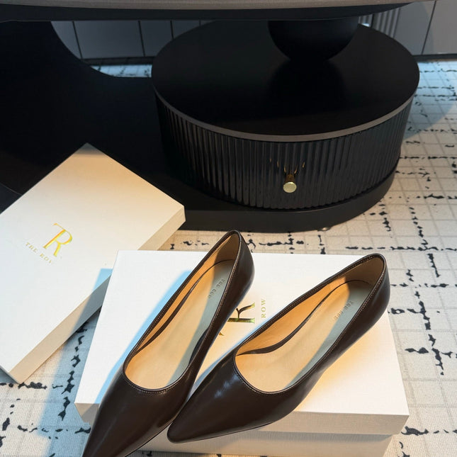THE ROW 26S POINTED TOE HIGH HEELS 35MM IN DARK BROWN CALFSKIN