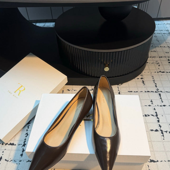 THE ROW 26S POINTED TOE HIGH HEELS 35MM IN DARK BROWN CALFSKIN