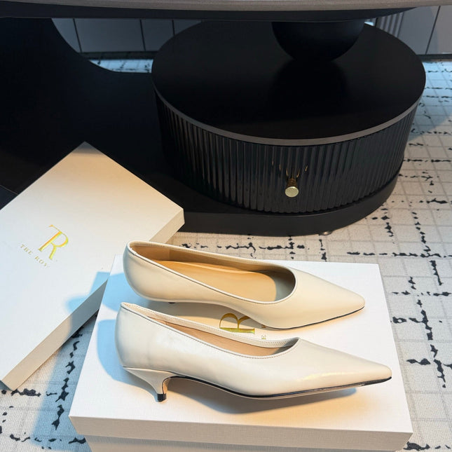 THE ROW 26S POINTED TOE HIGH HEELS 35MM IN IVORY WHITE CALFSKIN