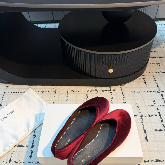 THE ROW 26S CLASSIC BALLET FLATS IN DARK RED VELVET