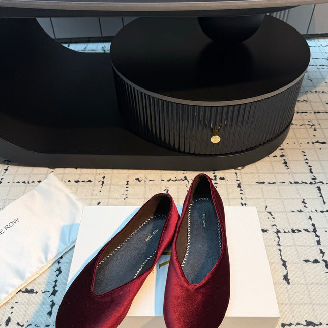 THE ROW 26S CLASSIC BALLET FLATS IN DARK RED VELVET