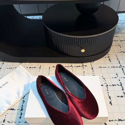 THE ROW 26S CLASSIC BALLET FLATS IN DARK RED VELVET