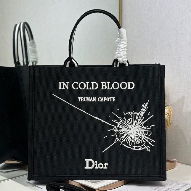 DIOR 26S BOOK TOTE BAG 42 IN BLACK EMBROIDERED LETTERING FABRIC
