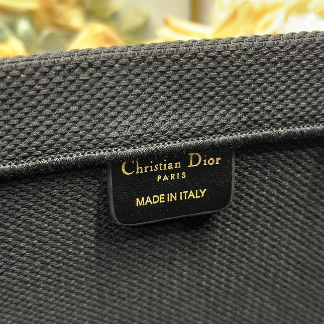 DIOR 26S BOOK TOTE BAG 42 IN BLACK EMBROIDERED LETTERING FABRIC