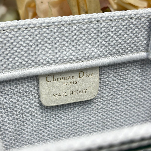 DIOR 26S BOOK TOTE BAG 26 IN WHITE EMBROIDERED LETTERING FABRIC