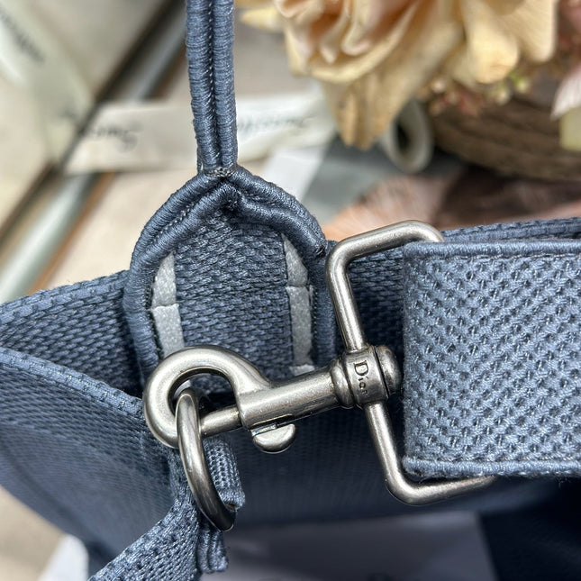 DIOR 26S BOOK TOTE BAG 26 IN GREY EMBROIDERED LETTERING FABRIC