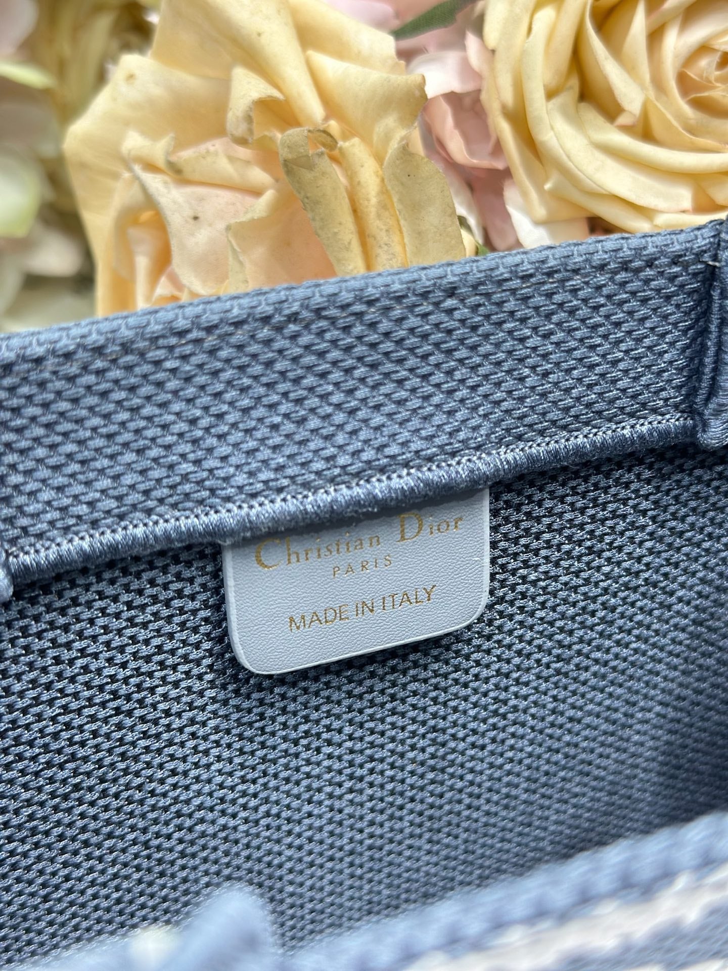 DIOR 26S BOOK TOTE BAG 26 IN GREY EMBROIDERED LETTERING FABRIC