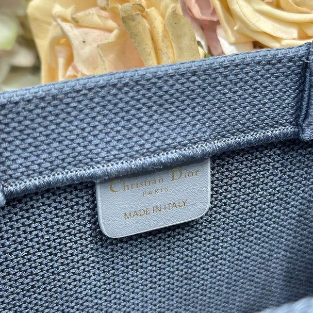 DIOR 26S BOOK TOTE BAG 26 IN GREY EMBROIDERED LETTERING FABRIC