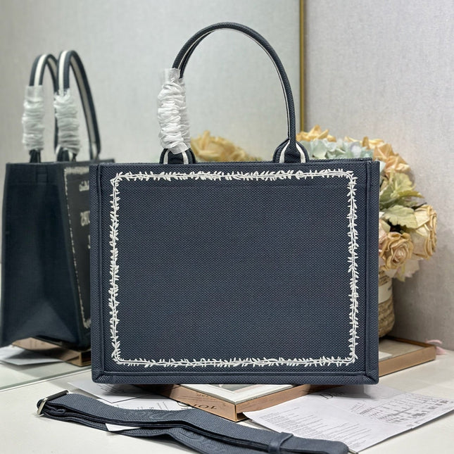 DIOR 26S BOOK TOTE BAG 36 IN GREY EMBROIDERED LETTERING FABRIC