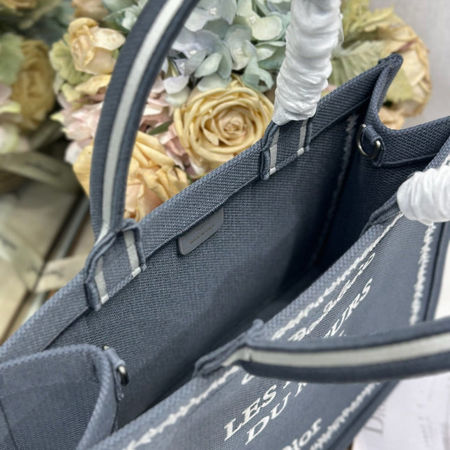 DIOR 26S BOOK TOTE BAG 36 IN GREY EMBROIDERED LETTERING FABRIC