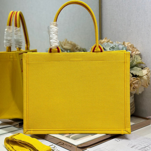 DIOR 26S BOOK TOTE BAG 36 IN YELLOW EMBROIDERED LETTERING FABRIC