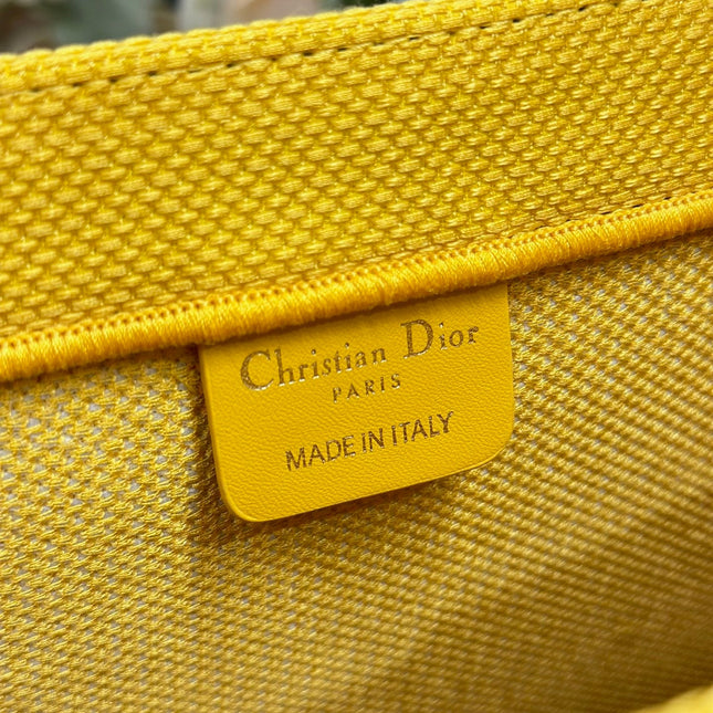 DIOR 26S BOOK TOTE BAG 42 IN YELLOW EMBROIDERED LETTERING FABRIC