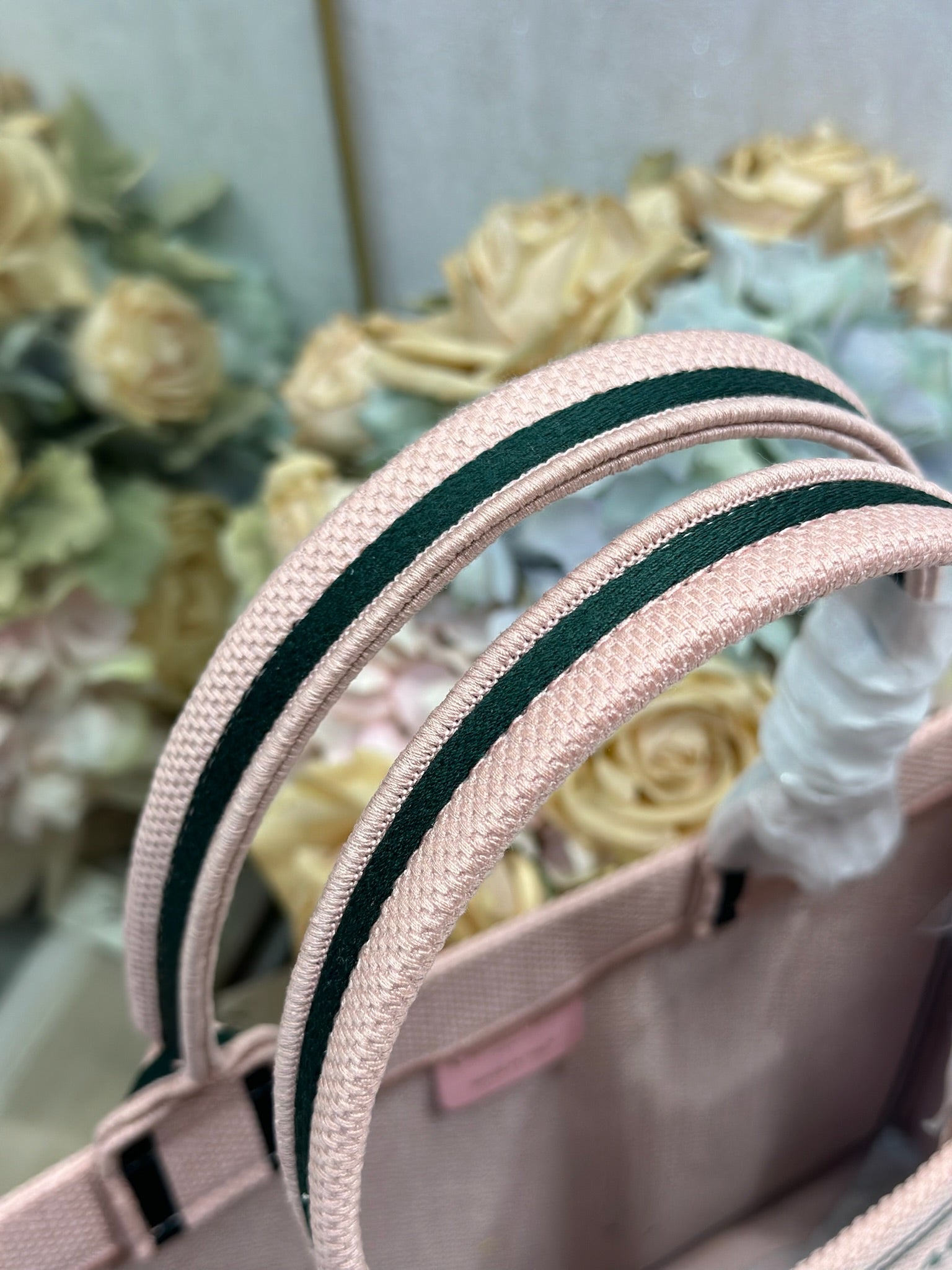 DIOR 26S BOOK TOTE BAG 36 IN PINK EMBROIDERED LETTERING FABRIC