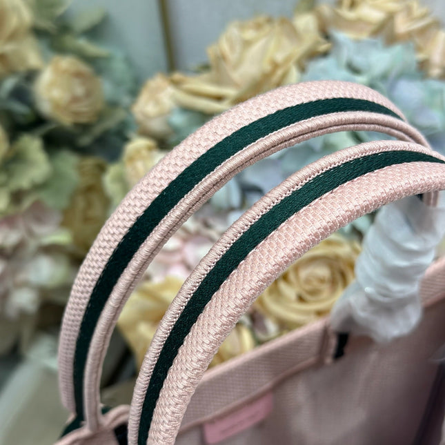 DIOR 26S BOOK TOTE BAG 36 IN PINK EMBROIDERED LETTERING FABRIC