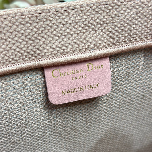 DIOR 26S BOOK TOTE BAG 36 IN PINK EMBROIDERED LETTERING FABRIC