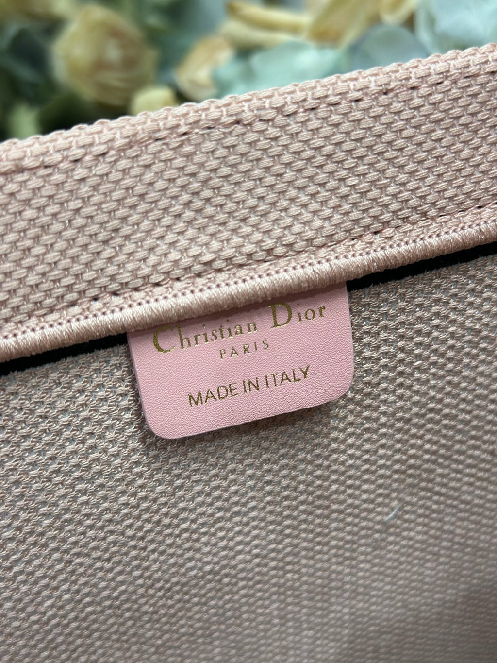 DIOR 26S BOOK TOTE BAG 42 IN PINK EMBROIDERED LETTERING FABRIC