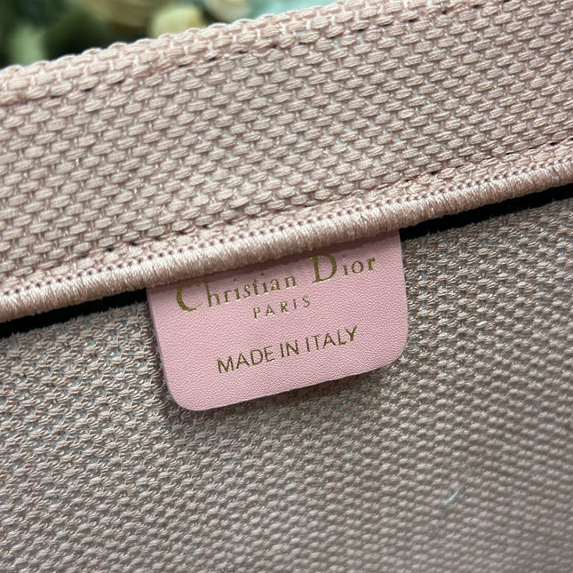 DIOR 26S BOOK TOTE BAG 42 IN PINK EMBROIDERED LETTERING FABRIC
