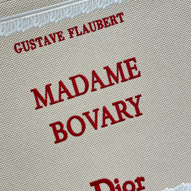 DIOR 26S BOOK TOTE BAG 42 IN BEIGE EMBROIDERED LETTERING FABRIC