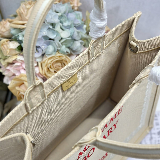 DIOR 26S BOOK TOTE BAG 42 IN BEIGE EMBROIDERED LETTERING FABRIC