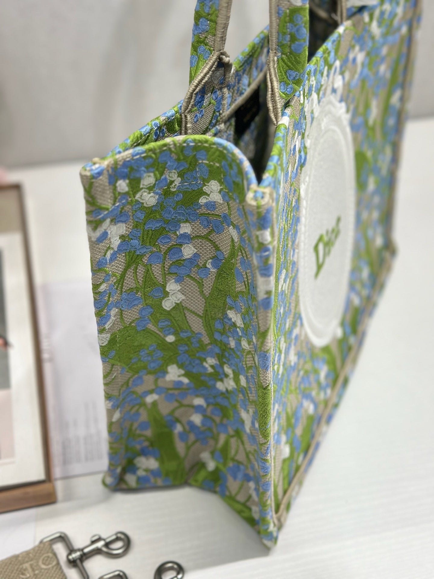 DIOR 26S BOOK TOTE BAG 36 IN  MUTICOLOR BAYADERE FABRIC