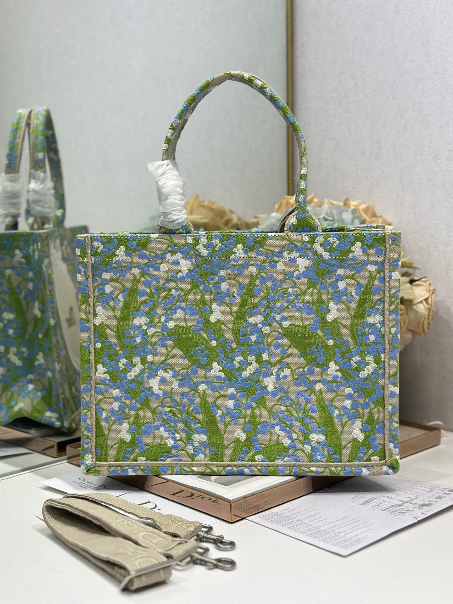 DIOR 26S BOOK TOTE BAG 36 IN  MUTICOLOR BAYADERE FABRIC