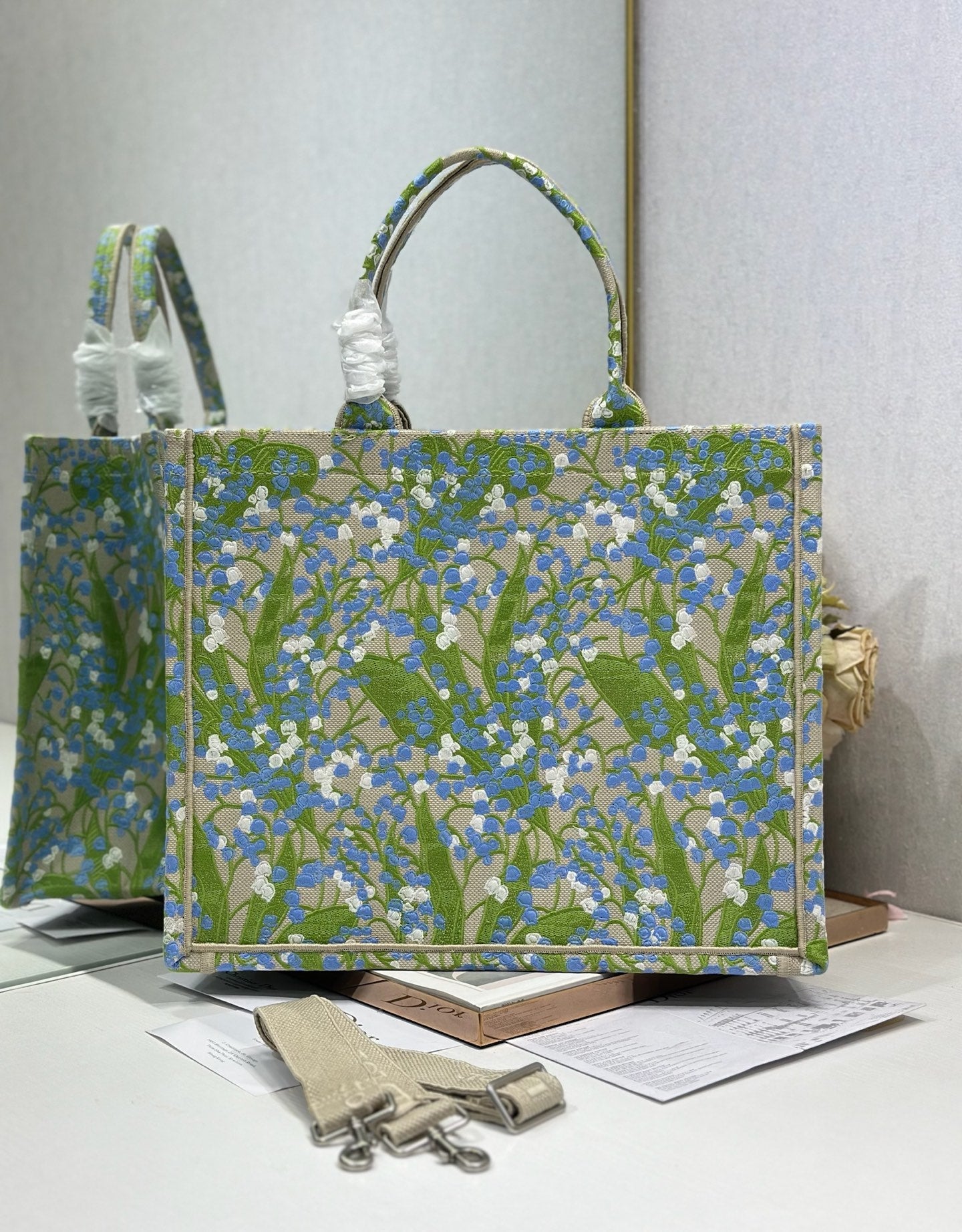 DIOR 26S BOOK TOTE BAG 42 IN  MUTICOLOR BAYADERE FABRIC