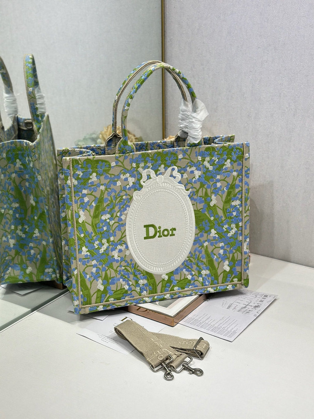 DIOR 26S BOOK TOTE BAG 42 IN  MUTICOLOR BAYADERE FABRIC