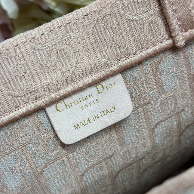 DIOR 26S  BOOK TOTE BAG 36 IN LIGHT PINK AND WHITE FABRIC