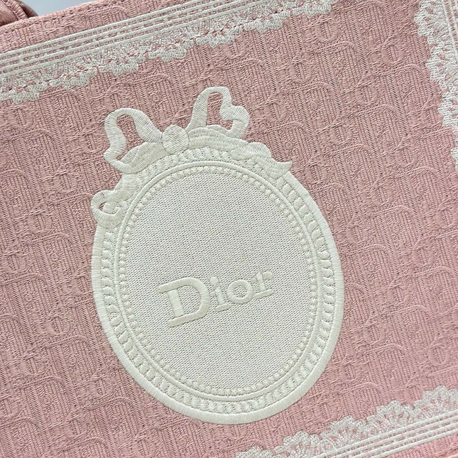 DIOR 26S  BOOK TOTE BAG 36 IN LIGHT PINK AND WHITE FABRIC