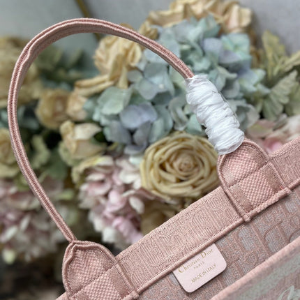 DIOR 26S  BOOK TOTE BAG 36 IN LIGHT PINK AND WHITE FABRIC