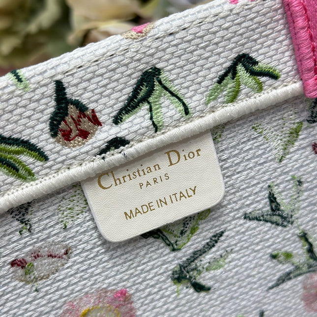 DIOR 26S BOOK TOTE BAG 36 IN MULTICOLOR FLORAL EMBROIDERED JACQUARD
