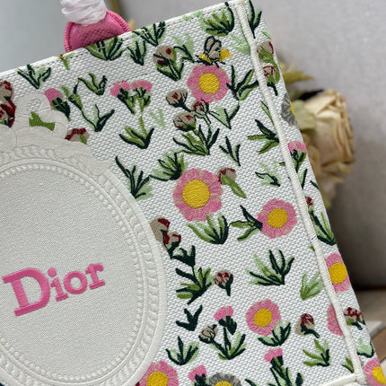DIOR 26S BOOK TOTE BAG 36 IN MULTICOLOR FLORAL EMBROIDERED JACQUARD