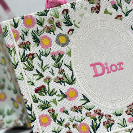 DIOR 26S BOOK TOTE BAG 36 IN MULTICOLOR FLORAL EMBROIDERED JACQUARD