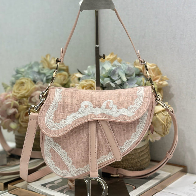 DIOR 26S SADDLE BAG 25 IN LIGHT PINK JACQUARD
