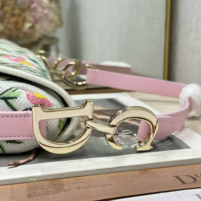 DIOR 26S SADDLE BAG 25 IN MULTICOLOR FLORAL EMBROIDERED JACQUARD