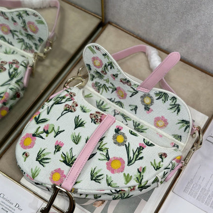 DIOR 26S SADDLE BAG 25 IN MULTICOLOR FLORAL EMBROIDERED JACQUARD