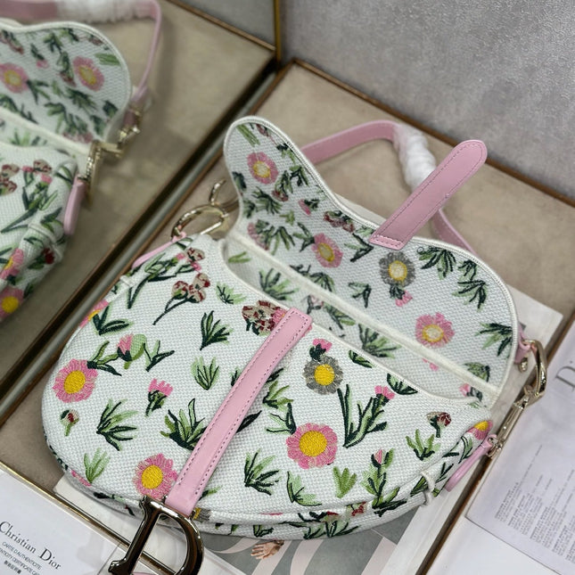 DIOR 26S SADDLE BAG 25 IN MULTICOLOR FLORAL EMBROIDERED JACQUARD