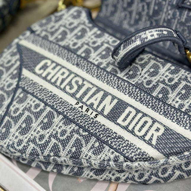 DIOR 26S SADDLE BAG 25 IN NAVY BLUE AND BLACK OBLIQUE JACQUARD