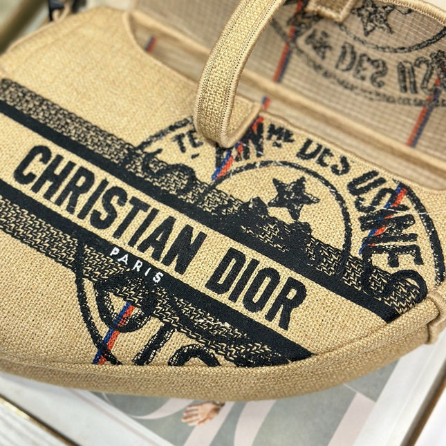 DIOR 26S SADDLE BAG 25 IN BEIGE EMBROIDERED FABRIC