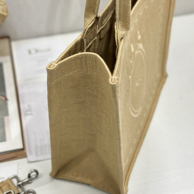 DIOR 26S BOOK TOTE BAG 36 IN BEIGE BAYADERE FABRIC