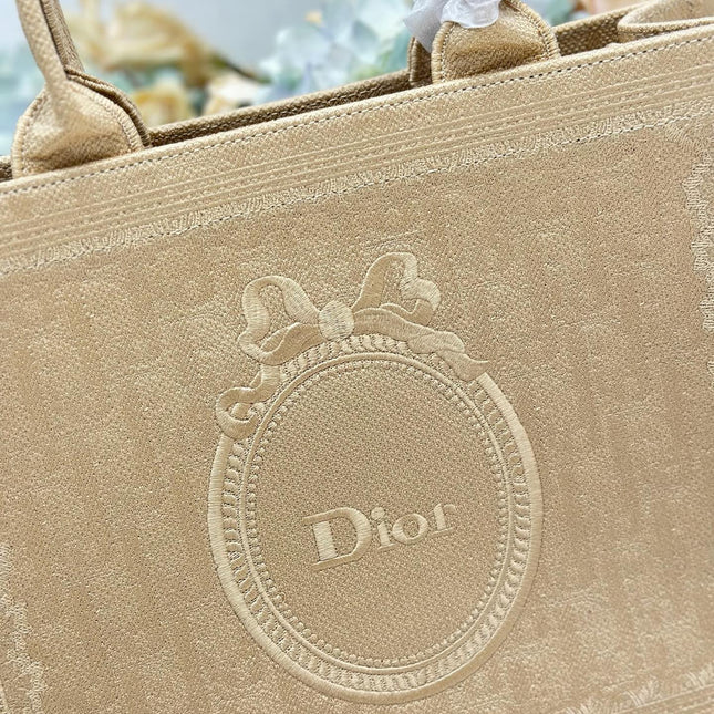 DIOR 26S BOOK TOTE BAG 36 IN BEIGE BAYADERE FABRIC