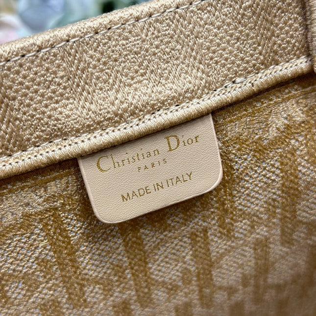 DIOR 26S BOOK TOTE BAG 42 IN BEIGE BAYADERE FABRIC