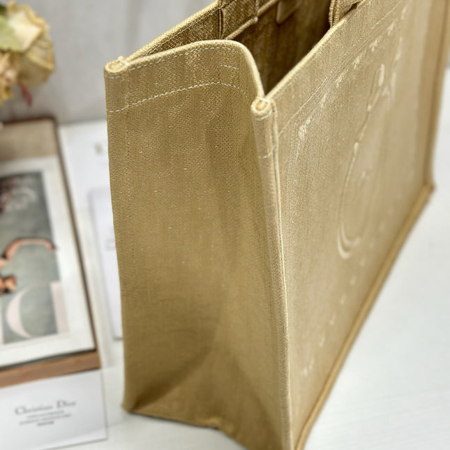 DIOR 26S BOOK TOTE BAG 42 IN BEIGE BAYADERE FABRIC
